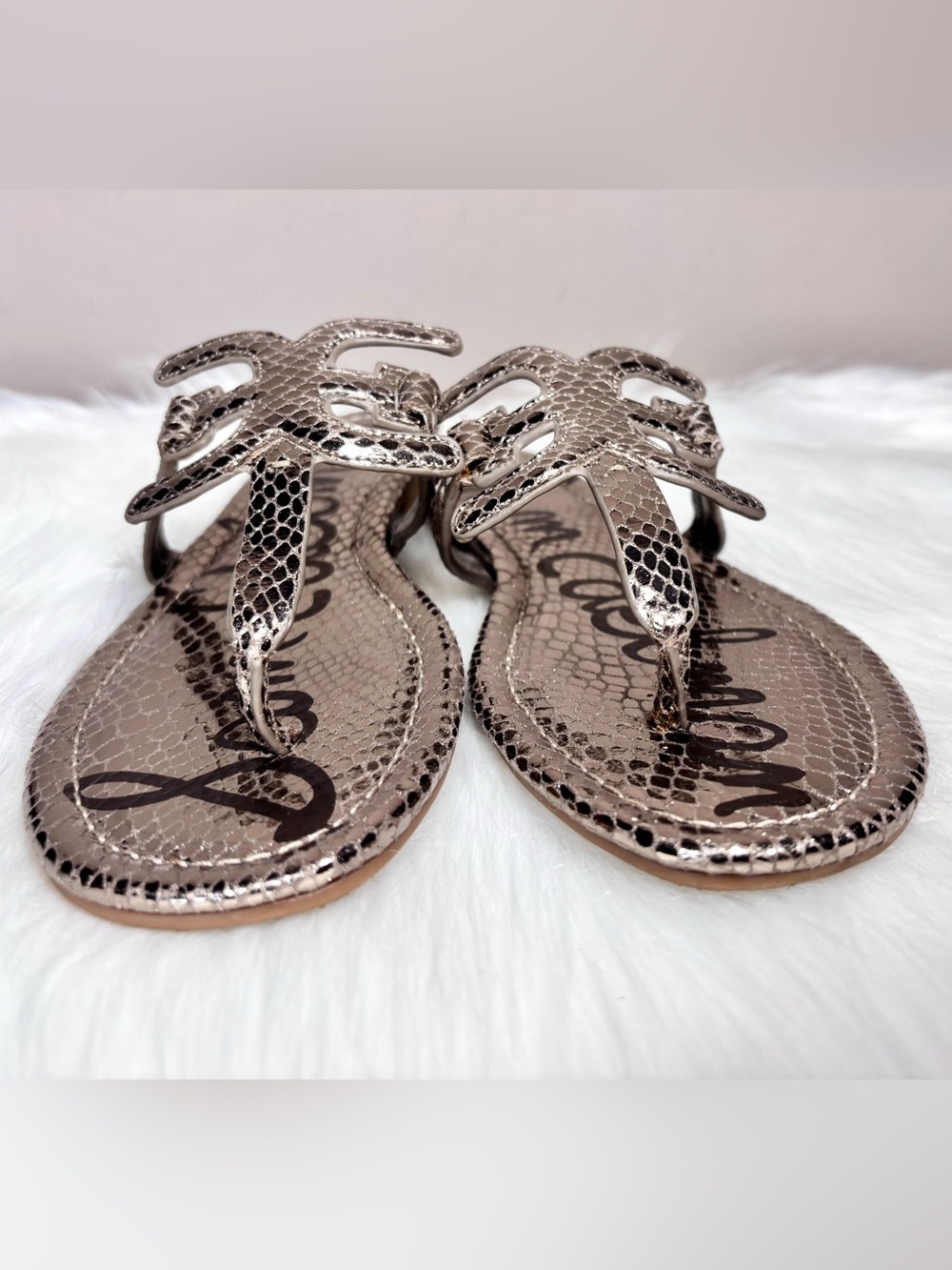 SAM EDELMAN Metallic Snake-Embossed Sandals - Picture 5 of 11
